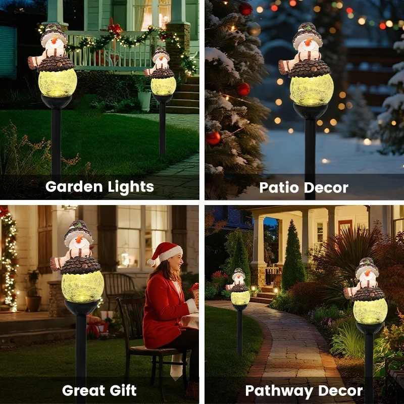 SM25393 Christmas Snowman Globe Resin Statue Solar Stake Light_12
