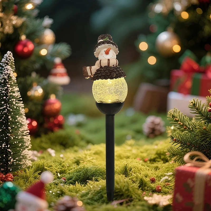 SM25393 Christmas Snowman Globe Resin Statue Solar Stake Light_14