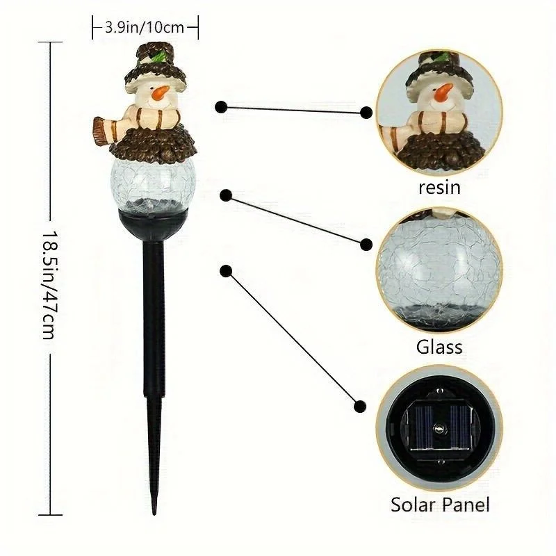 SM25393 Christmas Snowman Globe Resin Statue Solar Stake Light_15