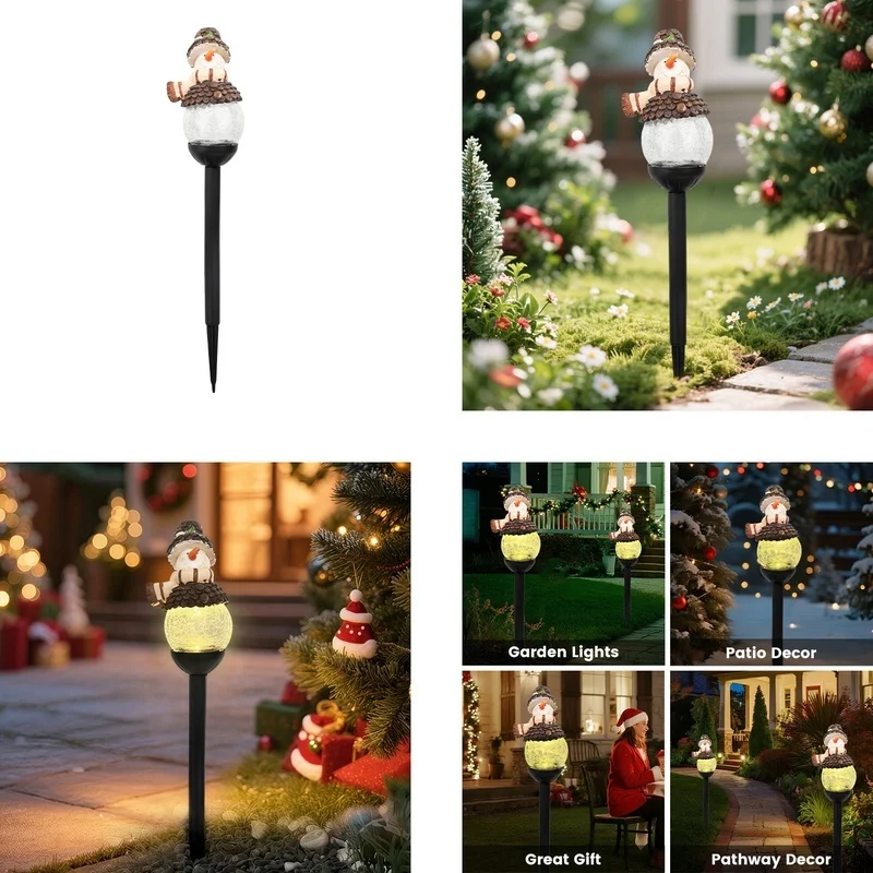 SM25393 Christmas Snowman Globe Resin Statue Solar Stake Light_16