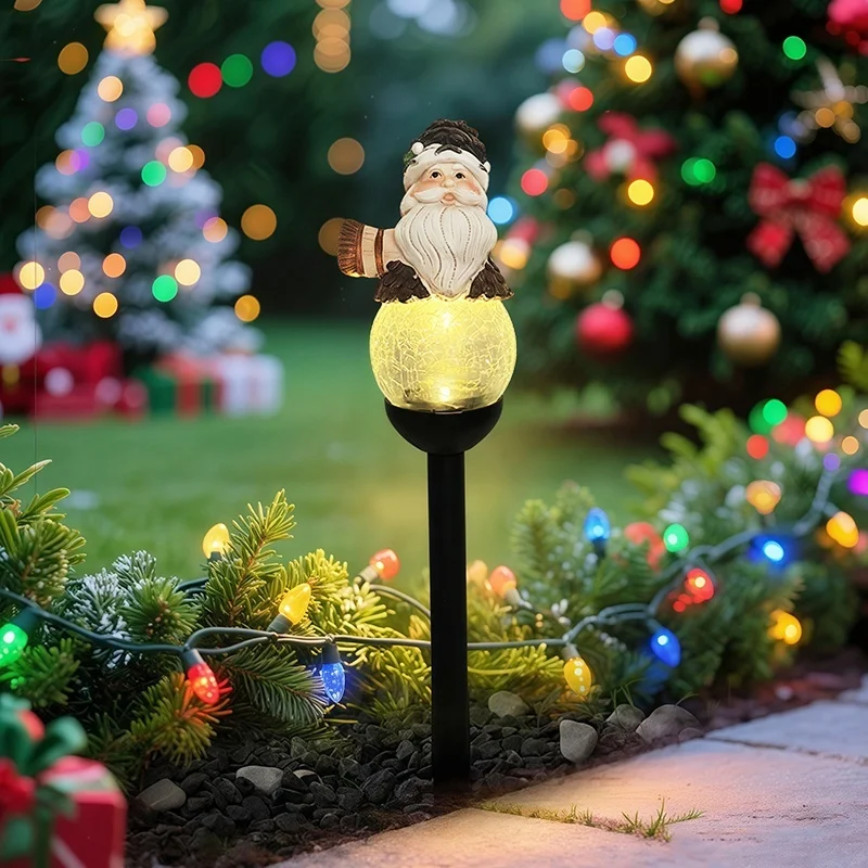 SM25393 Christmas Snowman Globe Resin Statue Solar Stake Light_18