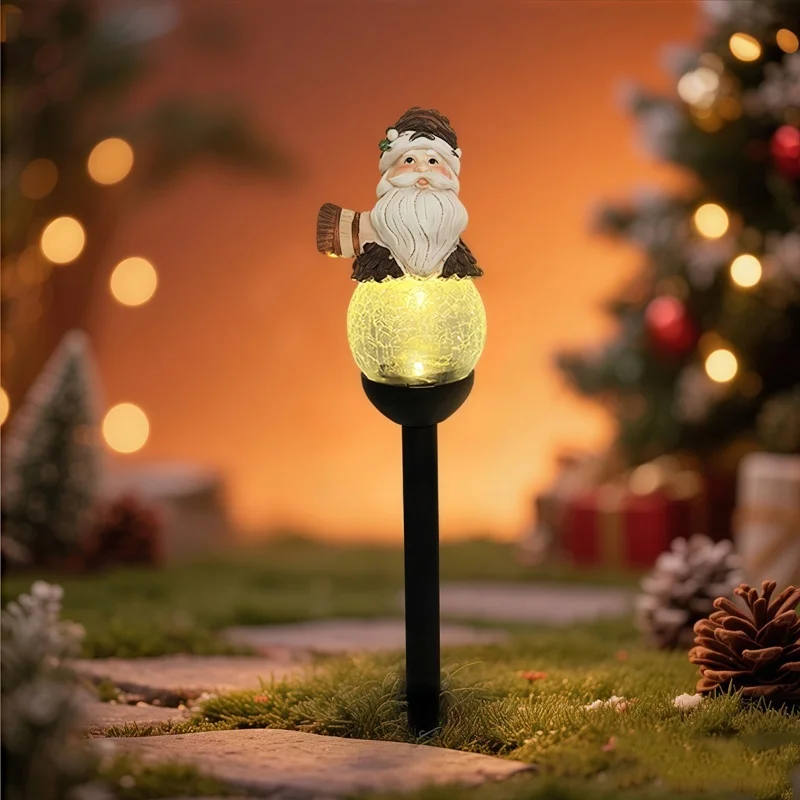 SM25393 Christmas Snowman Globe Resin Statue Solar Stake Light_19