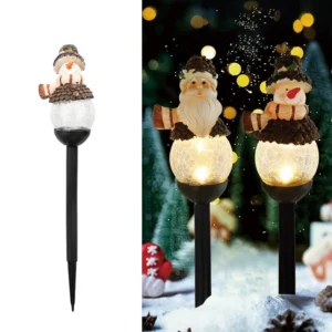 SM25393 Christmas Snowman Globe Resin Statue Solar Stake Light_3