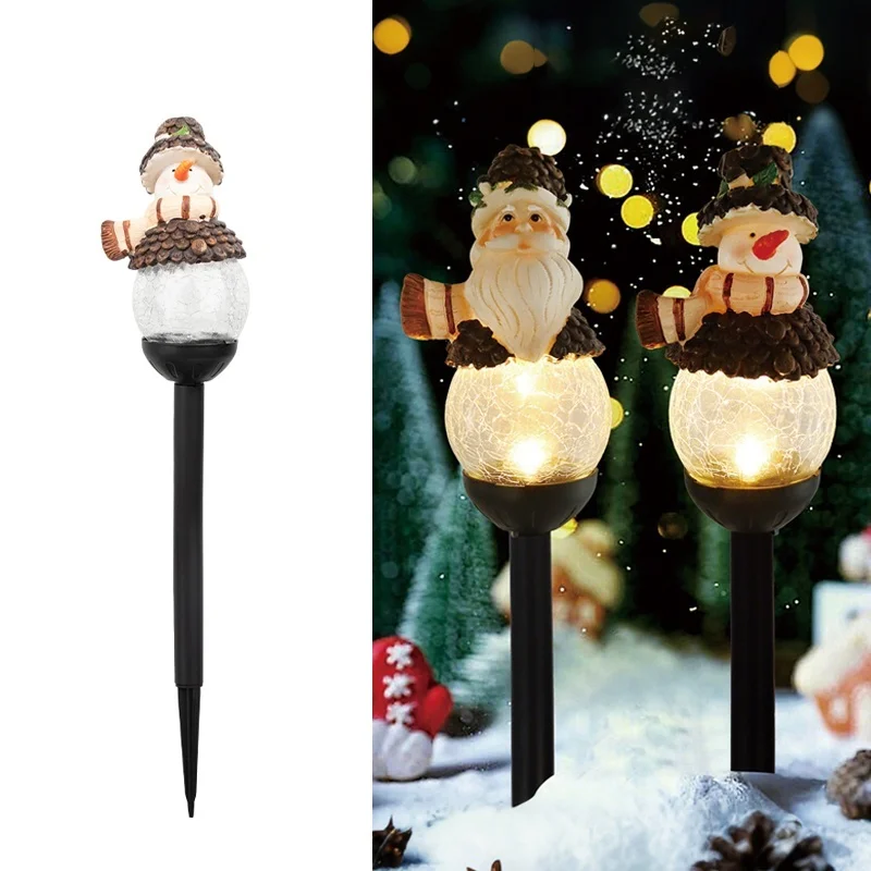 SM25393 Christmas Snowman Globe Resin Statue Solar Stake Light_3
