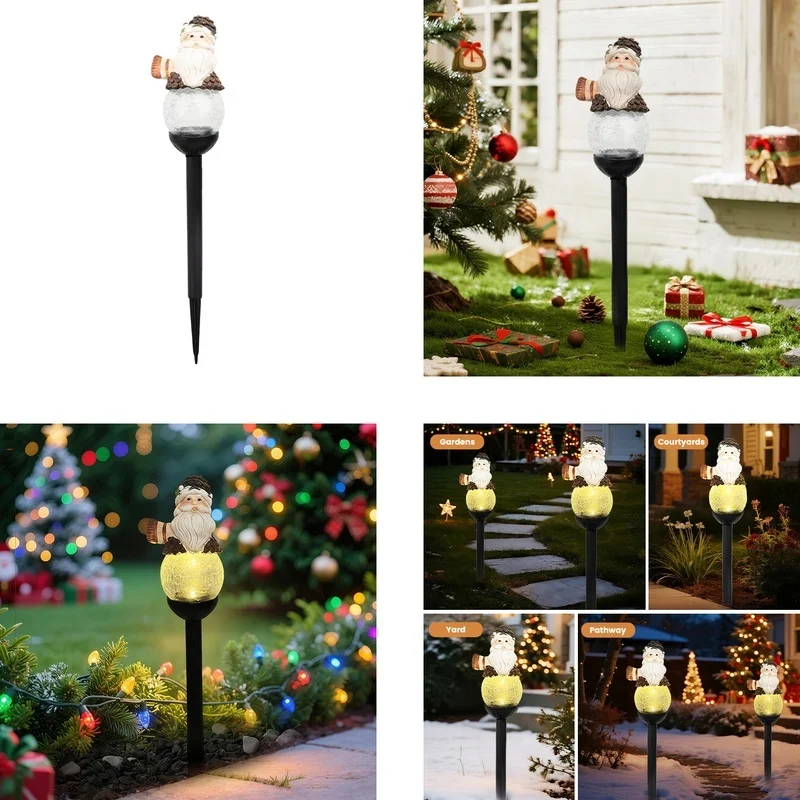 SM25393 Christmas Snowman Globe Resin Statue Solar Stake Light_6