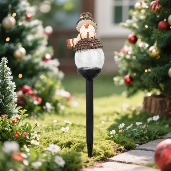 SM25393 Christmas Snowman Globe Resin Statue Solar Stake Light_8