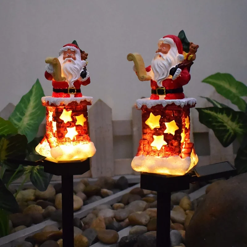 SM25394 Resin Statue Christmas Santa Claus Solar Stake Light, Red White Black Decorative with Stand and Base, Powered_3