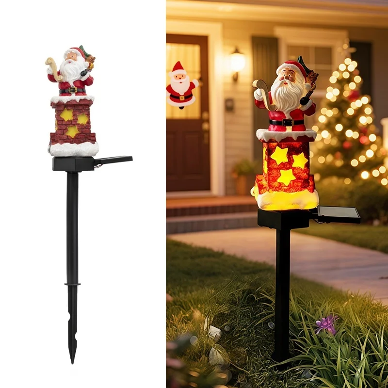 SM25394 Resin Statue Christmas Santa Claus Solar Stake Light, Red White Black Decorative with Stand and Base, Powered_5