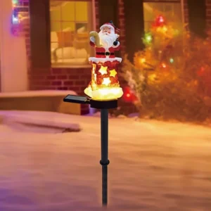 SM25394 Resin Statue Christmas Santa Claus Solar Stake Light, Red White Black Decorative with Stand and Base, Powered_6