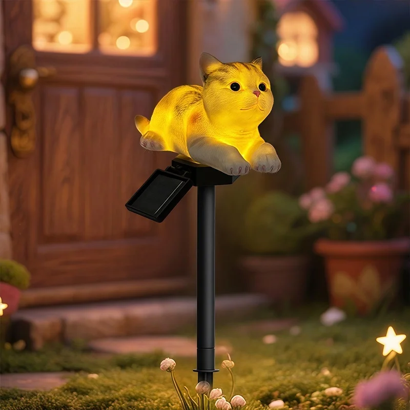 SM25397 Cat Resin Statue Animal Solar Stake Light