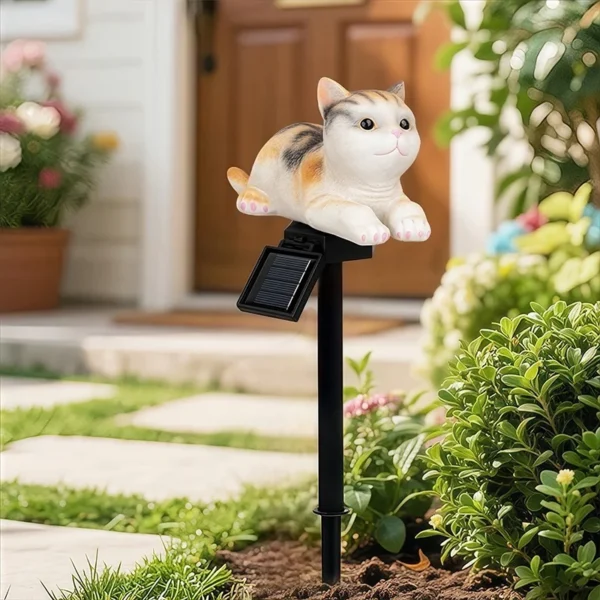 SM25397 Cat Resin Statue Animal Solar Stake Light_2