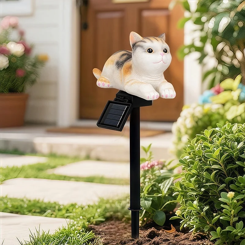 SM25397 Cat Resin Statue Animal Solar Stake Light_2