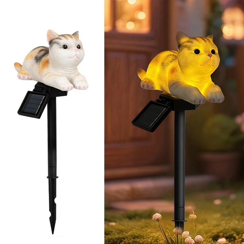 SM25397 Cat Resin Statue Animal Solar Stake Light_4