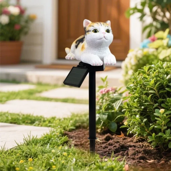 SM25397 Cat Resin Statue Animal Solar Stake Light_5
