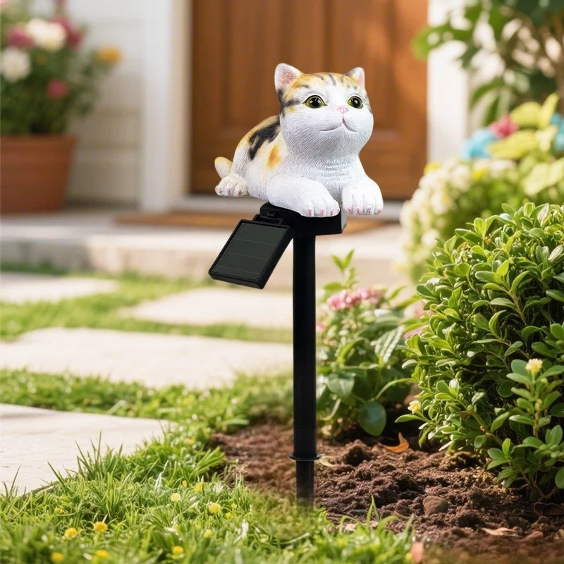 SM25397 Cat Resin Statue Animal Solar Stake Light_5