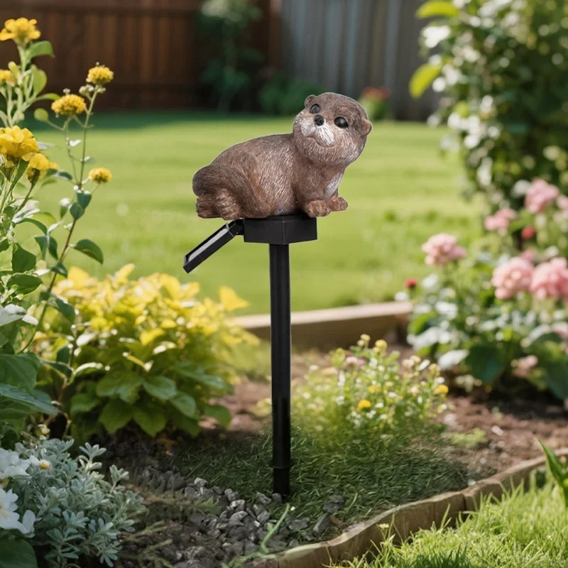 SM25398 Otter Resin Statue Animal Solar Stake Light_3