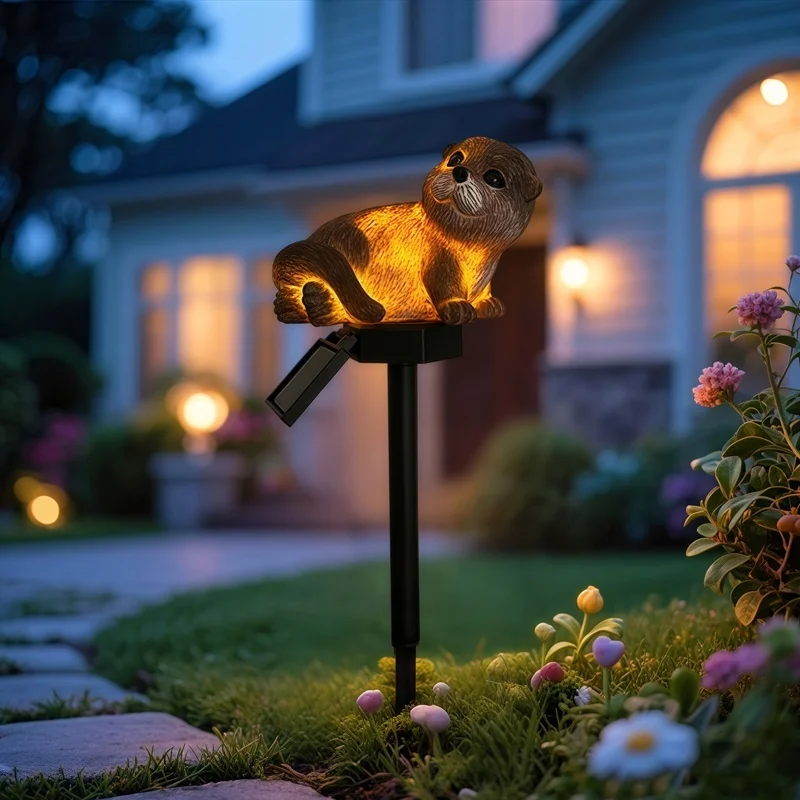 SM25398 Otter Resin Statue Animal Solar Stake Light_4