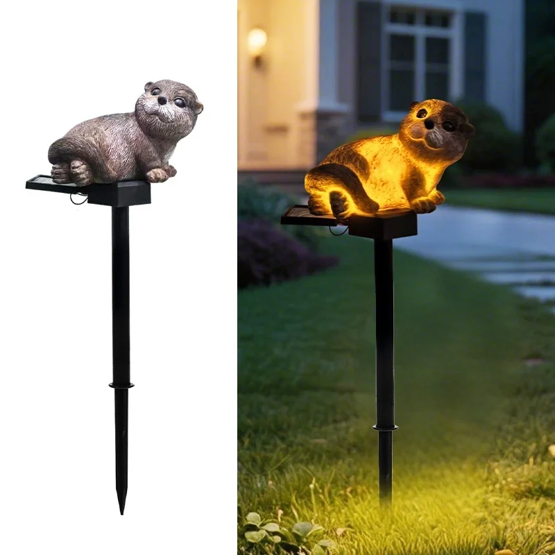 SM25398 Otter Resin Statue Animal Solar Stake Light_5