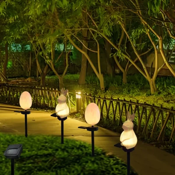 SM25405 Plastic PP Solar Stake Light - Easter Bunny and Egg Rabbit Animal