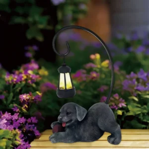 sm25410 Resin Party Dog Freestanding With Hanging Decorative Solar Lantern For Pet Memorial