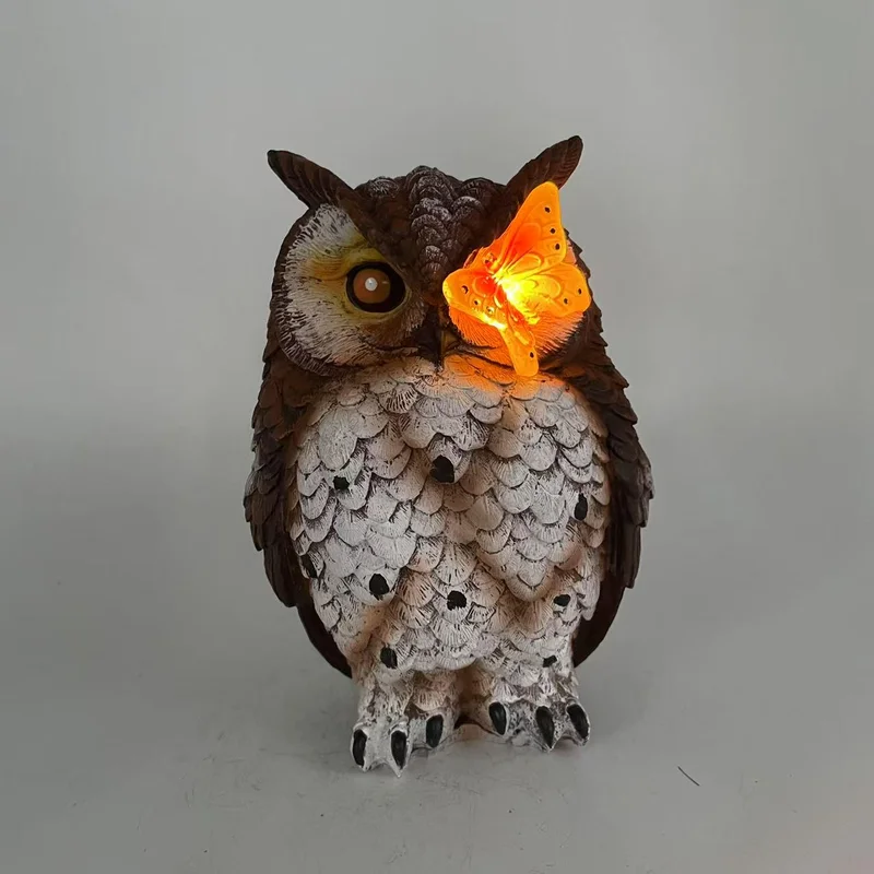 SM25411 Solar Butterfly Bird Owl Freestanding Resin Animal Statue Light_2