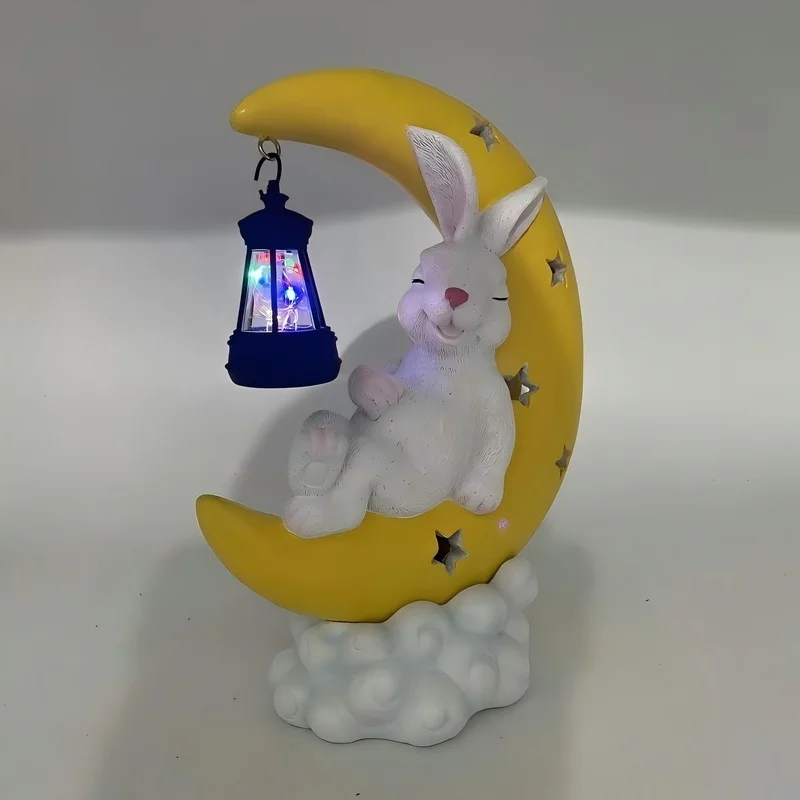 SM25413 Solar Moon Twin Rabbits Freestanding Light Resin Animal Statue