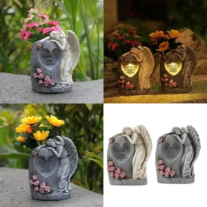 SM25415 Solar Sleeping Angel Resin Statue with Flower Vase Freestanding Light_2
