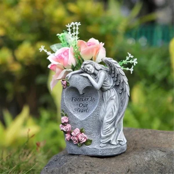 SM25415 Solar Sleeping Angel Resin Statue with Flower Vase Freestanding Light_4