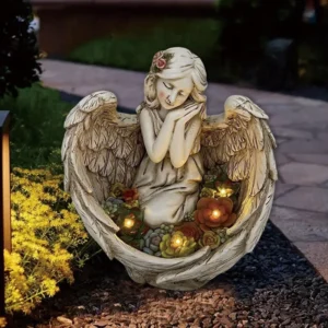 SM25416 Angel Resin Statue Fleshy Solar Tabletop Lamp