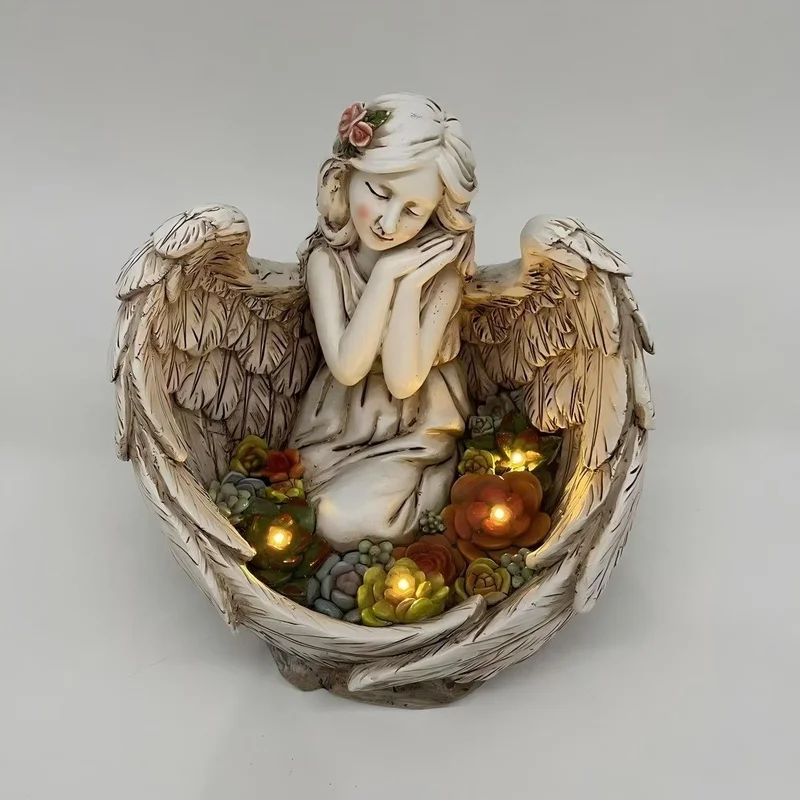 SM25416 Angel Resin Statue Fleshy Solar Tabletop Lamp_2