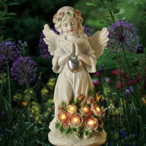 SM25420 Solar Rose Flower Resin Statue Freestanding Daytime Light for Rice