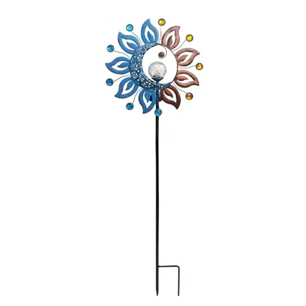 SM25438 Metal Iron + Glass Sun and Moon Solar Stake Light
