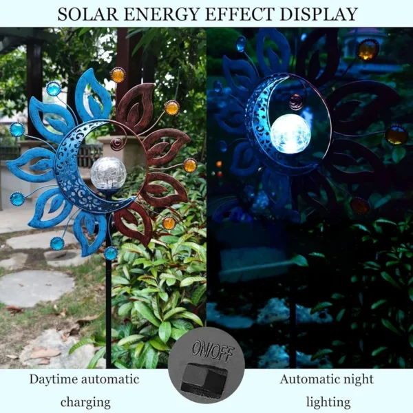 SM25438 Metal Iron + Glass Sun and Moon Solar Stake Light_2