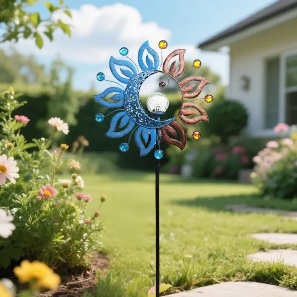 SM25438 Metal Iron + Glass Sun and Moon Solar Stake Light_3