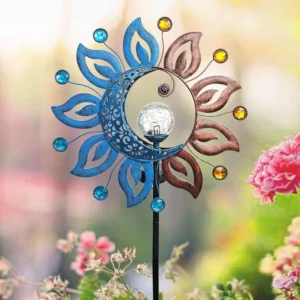 SM25438 Metal Iron + Glass Sun and Moon Solar Stake Light_5