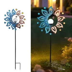 SM25438 Metal Iron + Glass Sun and Moon Solar Stake Light_8