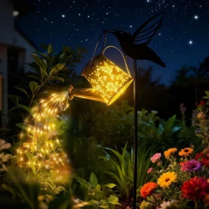 sm25451 Metal Iron Hummingbird Bird Hanging Watering Bottle Decorative Solar Stake Light