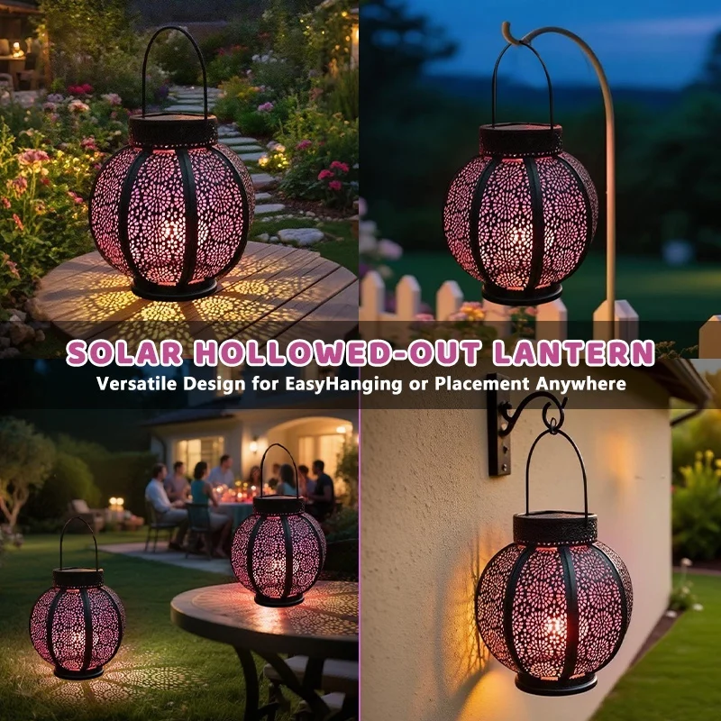 SM25455 Solar Powered Vintage Metal Iron Hanging Lantern Light_3