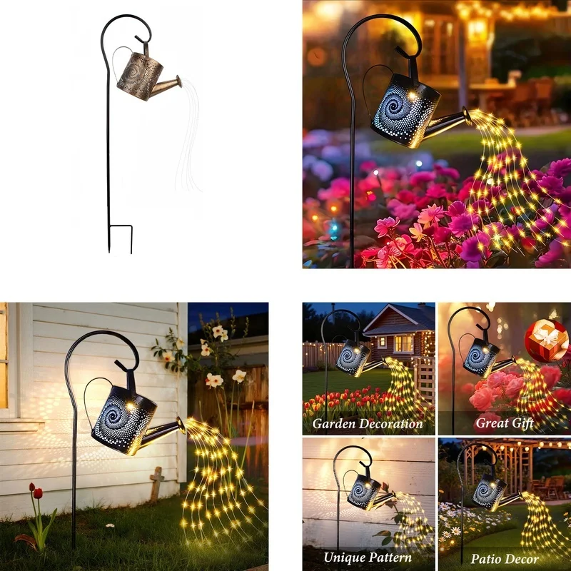SM25459 Plastic PP Hollow-Out Watering Can Solar Stake Lantern Light_7