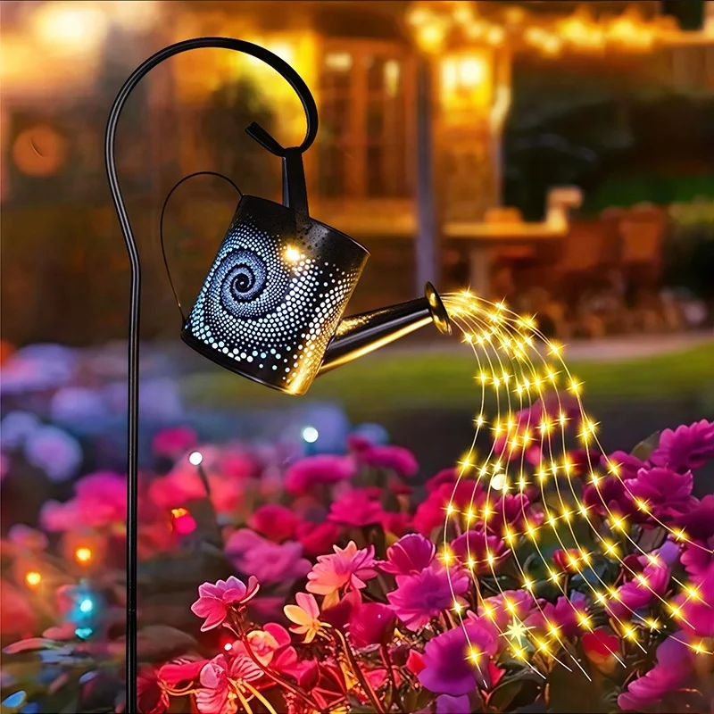 SM25459 Plastic PP Hollow-Out Watering Can Solar Stake Lantern Light_8