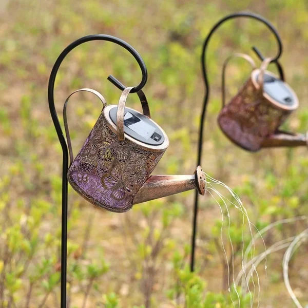 SM25460 Large Bronze Decorative Plastic PP Hollow-Out Watering Can Solar Stake Light Lantern with Chain_2