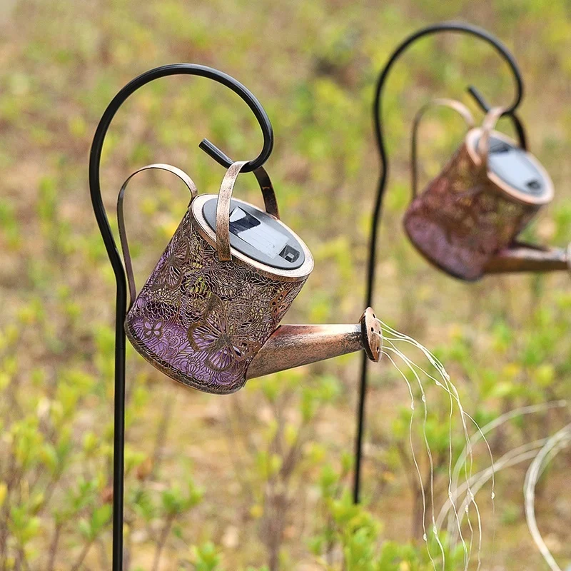 SM25460 Large Bronze Decorative Plastic PP Hollow-Out Watering Can Solar Stake Light Lantern with Chain_2