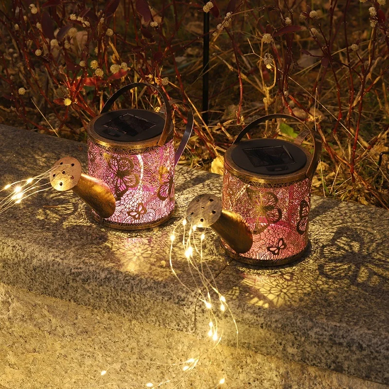SM25460 Large Bronze Decorative Plastic PP Hollow-Out Watering Can Solar Stake Light Lantern with Chain_3
