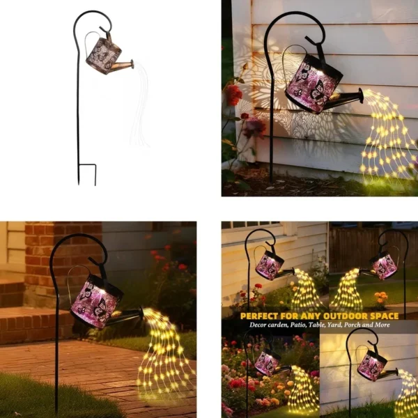SM25460 Large Bronze Decorative Plastic PP Hollow-Out Watering Can Solar Stake Light Lantern with Chain_5
