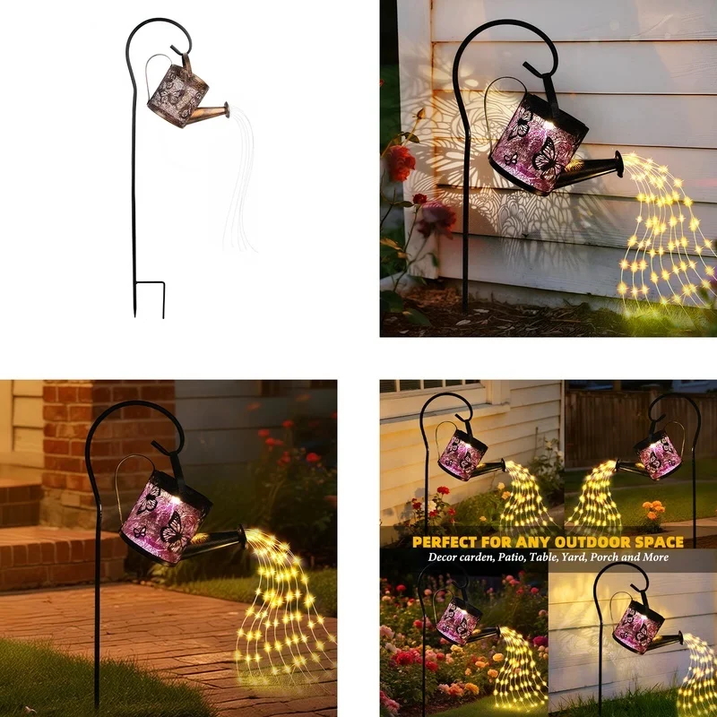 SM25460 Large Bronze Decorative Plastic PP Hollow-Out Watering Can Solar Stake Light Lantern with Chain_5