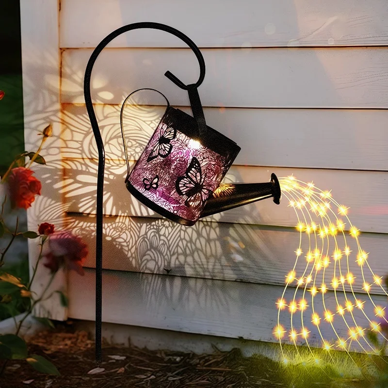 SM25460 Large Bronze Decorative Plastic PP Hollow-Out Watering Can Solar Stake Light Lantern with Chain_6