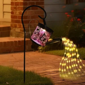 SM25460 Large Bronze Decorative Plastic PP Hollow-Out Watering Can Solar Stake Light Lantern with Chain_7