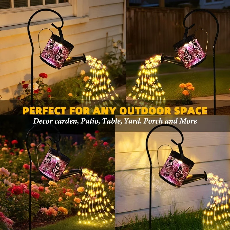 SM25460 Large Bronze Decorative Plastic PP Hollow-Out Watering Can Solar Stake Light Lantern with Chain_8