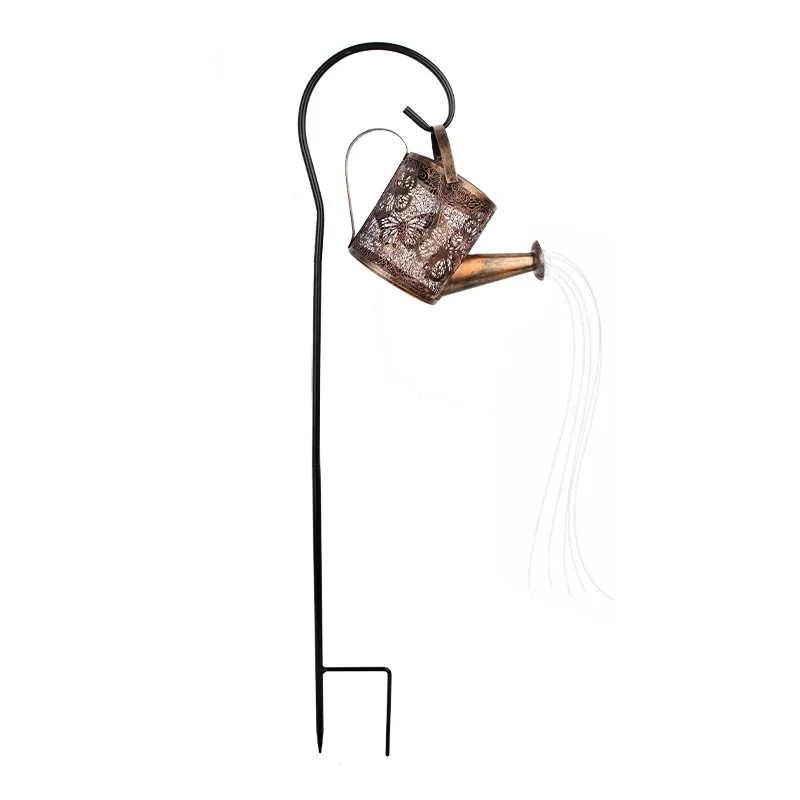 SM25460 Large Bronze Decorative Plastic PP Hollow-Out Watering Can Solar Stake Light Lantern with Chain_9