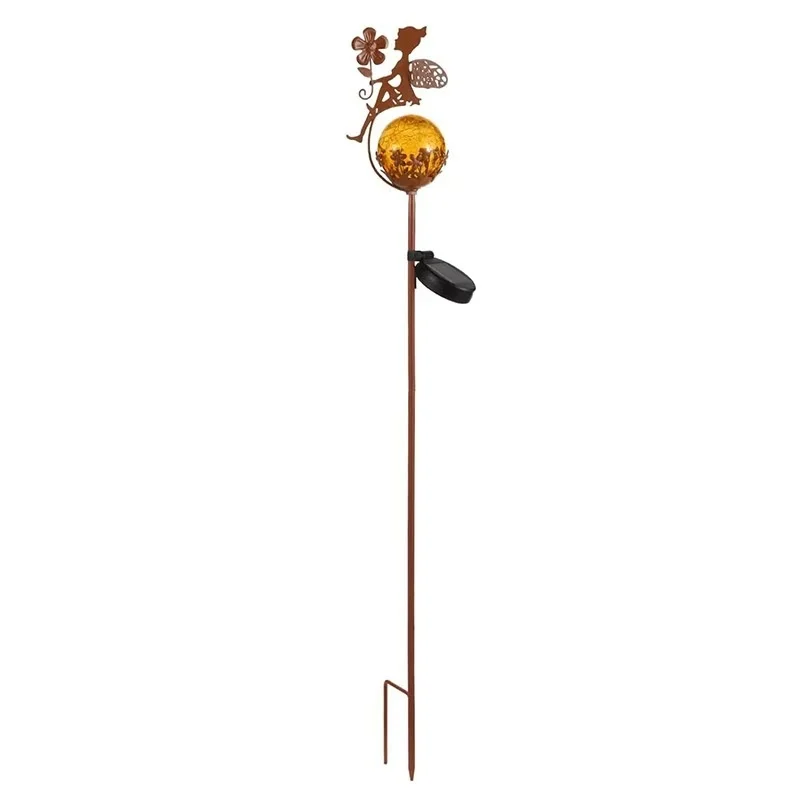 SM25467 PP Plastic Solar Fairy Sitting on Cracked Glass Ball Stake Light Globe